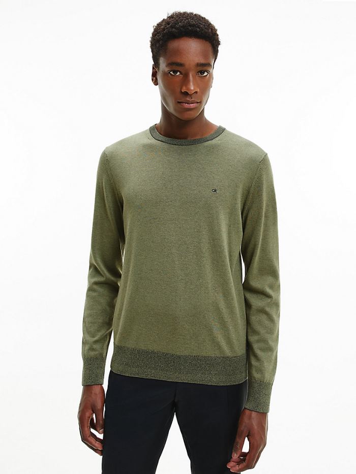 Calvin Klein Ruhák HU926670 | Calvin Klein Organic Cotton Silk Férfi Pulóver Zöld